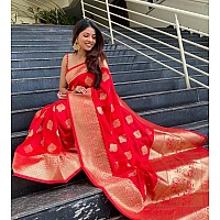 Twixxle Womens Banarasi Soft Lichi Silk Saree Beautiful Jacquard Rich Pallu Design Work Zari Woven Kanjivaram Silk Style Saree With Soft Lichi Silk Blouse Piece (Red 1109)