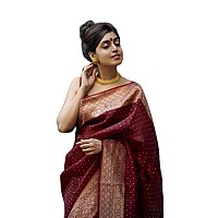 Twixxle Womens Banarasi Soft Lichi Silk Saree Beautiful Jacquard Rich Pallu Design Work Zari Woven Kanjivaram Silk Style Saree With Soft Lichi Silk Blouse Piece (Maroon)