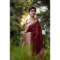 Twixxle Womens Banarasi Soft Lichi Silk Saree Beautiful Jacquard Rich Pallu Design Work Zari Woven Kanjivaram Silk Style Saree With Soft Lichi Silk Blouse Piece (Maroon)