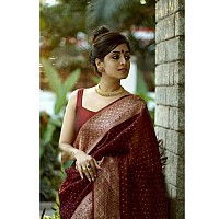 Twixxle Womens Banarasi Soft Lichi Silk Saree Beautiful Jacquard Rich Pallu Design Work Zari Woven Kanjivaram Silk Style Saree With Soft Lichi Silk Blouse Piece (Maroon)