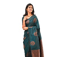 Twixxle Womens Woven Kanjivaram Pattu Silk Saree With Blouse Piece Soft Finish Banarasi Silk Saree (Rama)