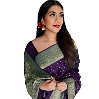 Twixxle Womens Banarasi Soft Lichi Silk Saree Beautiful Jacquard Rich Pallu Design Work Zari Woven Kanjivaram Silk Style Saree With Soft Lichi Silk Blouse Piece (Purple)