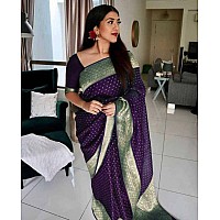 Twixxle Womens Banarasi Soft Lichi Silk Saree Beautiful Jacquard Rich Pallu Design Work Zari Woven Kanjivaram Silk Style Saree With Soft Lichi Silk Blouse Piece (Purple)