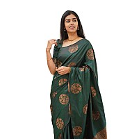 Twixxle Womens Woven Kanjivaram Pattu Silk Saree With Blouse Piece Soft Finish Banarasi Silk Saree (Green)