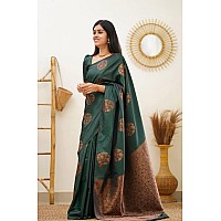 Twixxle Womens Woven Kanjivaram Pattu Silk Saree With Blouse Piece Soft Finish Banarasi Silk Saree (Green)