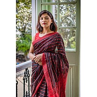 Sareekatha Womens Handloom Cotton Saree with Running Blouse Piece black