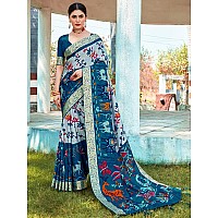 AKHILAM Womens Pochampally Viscose Ikat Woven Design Zari Border Work Saree With Unstitched Blouse Piece Teal blueSMART4006SS