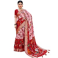 AKHILAM Womens Pochampally Viscose Ikat Woven Design Zari Border Work Saree With Unstitched Blouse Piece (Pink_SMART4005_SS)