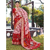 AKHILAM Womens Pochampally Viscose Ikat Woven Design Zari Border Work Saree With Unstitched Blouse Piece (Pink_SMART4005_SS)