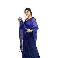 Sareekatha Womens Pure Cotton Saree for women with Blouse. (Navy blue)