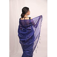 Sareekatha Womens Pure Cotton Saree for women with Blouse. (Navy blue)