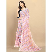 rangita Women Leheria Striped Georgette Saree With Blouse Piece - Pink (SIZE 5.5 MTR)