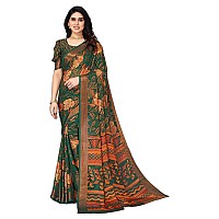 rangita Women Floral Printed Chiffon Saree With Blouse Piece, Green