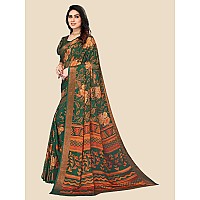 rangita Women Floral Printed Chiffon Saree With Blouse Piece, Green