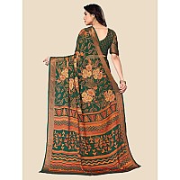 rangita Women Floral Printed Chiffon Saree With Blouse Piece, Green