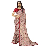 rangita Women Floral Printed Georgette Saree With Blouse Piece - Rose Gold (SIZE 5.5 MTR)