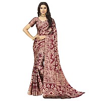 rangita Women Tie Dye Floral Printed Chiffon Saree With Blouse Piece Maroon SIZE 55 MTR