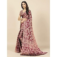 rangita Women Tie Dye Floral Printed Chiffon Saree With Blouse Piece Maroon SIZE 55 MTR