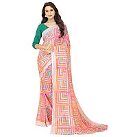 rangita Women Abstract Printed Georgette Saree With Blouse Piece - Pink,8905723224066