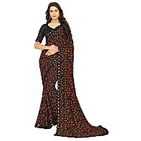 rangita Women Floral Printed Georgette Saree With Blouse Piece - Black (SIZE 5.5 MTR)