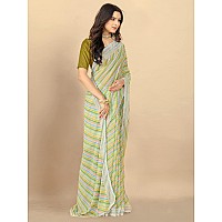 rangita Women Leheria Striped Georgette Saree With Blouse Piece - Green