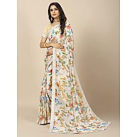 rangita Women Floral Printed Georgette Saree With Blouse Piece - Off White (SIZE 5.5 MTR)