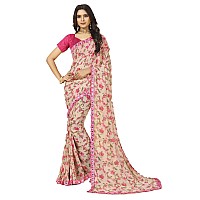 rangita Women Floral Printed Georgette Saree With Blouse Piece - Pink (SIZE 5.5 MTR)