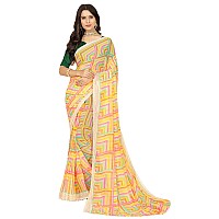 rangita Women Abstract Printed Georgette Saree With Blouse Piece - Yellow (SIZE 5.5 MTR)