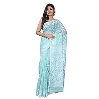 OISHANI SAREE GHOR Womens Traditional Bengal Cotton Silk Jamdani Saree Sea Green