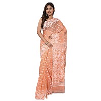 OISHANI SAREE GHOR Womens Traditional Bengal Cotton Silk Soft Jamdani Sarees (Gajori), Peach