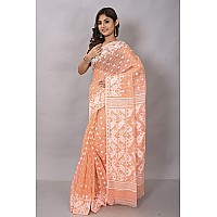 OISHANI SAREE GHOR Womens Traditional Bengal Cotton Silk Soft Jamdani Sarees (Gajori), Peach