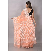 OISHANI SAREE GHOR Womens Traditional Bengal Cotton Silk Soft Jamdani Sarees (Gajori), Peach