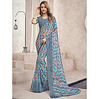 Jaanvi fashion Womens Printed Chiffon Saree With Blouse Piece(star-chiffon-20404-a)