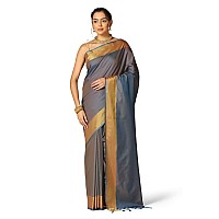 Leriya Fashion Womens Saree || Cotton Silk Solid Saree With Golden Border & Fancy Tassel On Pallu || Saree With Unstitched Blouse Piece || Printed Saree Perfect For Casual & Occasions. (Grey)