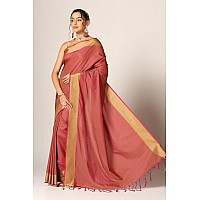 Leriya Fashion Womens Saree || Cotton Silk Solid Saree With Golden Border & Fancy Tassel On Pallu || Saree With Unstitched Blouse Piece || Printed Saree Perfect For Casual & Occasions. (Rust)