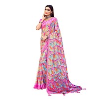 Amazon Brand - Anarva Womens Chiffon Printed Banarasi Border Saree With Blouse Piece(Savyaa-22801-B), Pink