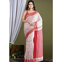 Sareekatha Womens Hand weaved Fish Motive Allover work Pure Cotton Khadi Saree with Contrast Blouse Piece (Red)