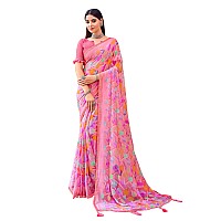 Amazon Brand - Anarva Womens Chiffon Printed Banarasi Border Saree With Blouse Piece(Savyaa-22806-B), Pink