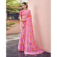 Amazon Brand - Anarva Womens Chiffon Printed Banarasi Border Saree With Blouse Piece(Savyaa-22806-B), Pink