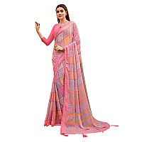 Amazon Brand - Anarva Womens Chiffon Printed Banarasi Border Saree With Blouse Piece(Savyaa-22804-B), Pink