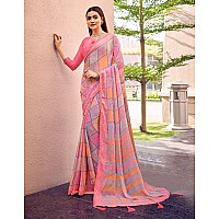 Amazon Brand - Anarva Womens Chiffon Printed Banarasi Border Saree With Blouse Piece(Savyaa-22804-B), Pink