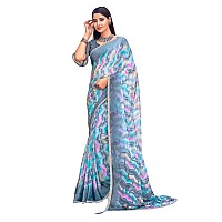 Amazon Brand - Anarva Womens Chiffon Printed Banarasi Border Saree With Blouse Piece(Savyaa-22803-A), Blue