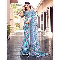 Amazon Brand - Anarva Womens Chiffon Printed Banarasi Border Saree With Blouse Piece(Savyaa-22803-A), Blue