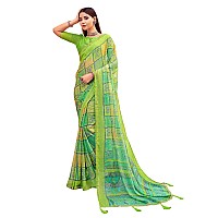 Amazon Brand - Anarva Womens Chiffon Printed Banarasi Border Saree With Blouse Piece(Savyaa-22804-A), Green