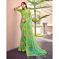 Amazon Brand - Anarva Womens Chiffon Printed Banarasi Border Saree With Blouse Piece(Savyaa-22804-A), Green