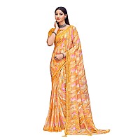 Amazon Brand - Anarva Womens Chiffon Printed Banarasi Border Saree With Blouse Piece(Savyaa-22802-A), Yellow