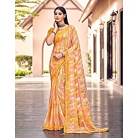 Amazon Brand - Anarva Womens Chiffon Printed Banarasi Border Saree With Blouse Piece(Savyaa-22802-A), Yellow