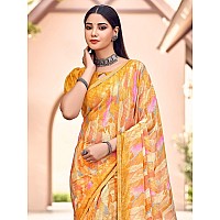 Amazon Brand - Anarva Womens Chiffon Printed Banarasi Border Saree With Blouse Piece(Savyaa-22802-A), Yellow