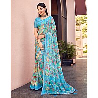 Amazon Brand - Anarva Womens Chiffon Printed Banarasi Border Saree With Blouse Piece(Savyaa-22801-A), Blue