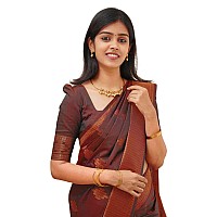 Twixxle Womens Woven Kanjivaram Pattu Silk Saree With Blouse Piece Soft Finish Banarasi Silk Saree (Maroon- Copper)